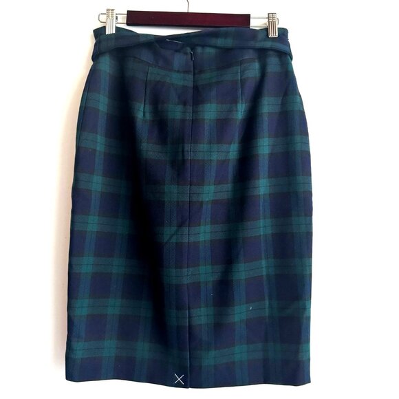 Ann Taylor Blackwatch Plaid Green Blue Tie Waist Pencil Skirt 4 - Picture 2 of 4